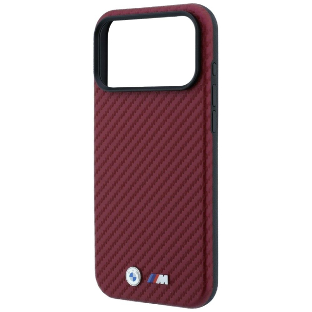Pouzdro BMW pro iPhone 18 Pro/17 Pro kompatibilní s MagSafe (logo Carbon Metal) v barvě burgundské