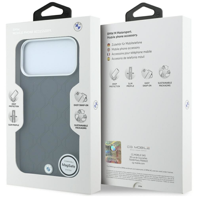 Pouzdro BMW pro iPhone 18 Pro/17 Pro kompatibilní s MagSafe (s vyraženým prošívaným kovovým logem) antracitová barva