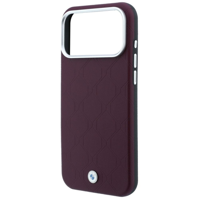Pouzdro BMW pro iPhone 18 Pro/17 Pro kompatibilní s MagSafe (s vyraženým prošívaným kovovým logem) v barvě burgundské