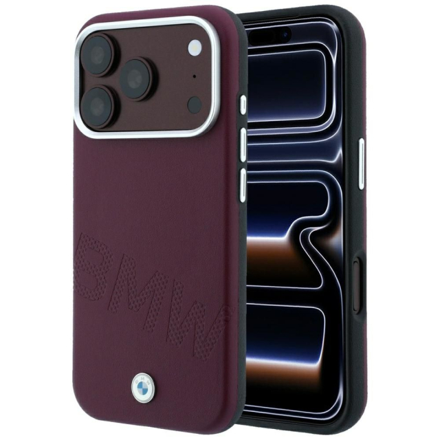 Pouzdro BMW pro iPhone 18 Pro Max/17 Pro Max kompatibilní s MagSafe (s nakloněnými vyraženými písmeny) v barvě burgundské