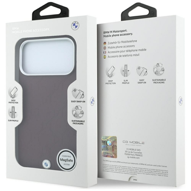 Pouzdro BMW pro iPhone 18 Pro Max/17 Pro Max kompatibilní s MagSafe (s vyraženým prošívaným kovovým logem) v barvě burgundské