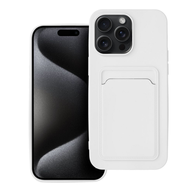 Pouzdro na iPhone 15 PRO MAX s přihrádkou na karty, bílé