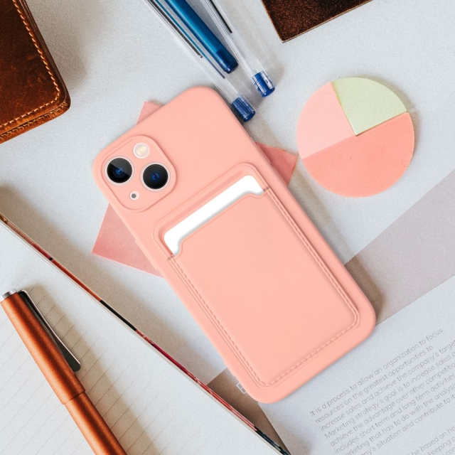 Pouzdro na iPhone 15 PRO MAX s přihrádkou na karty, růžové