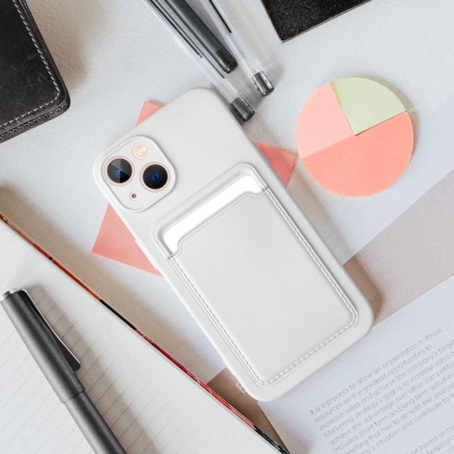 Pouzdro na iPhone 15 PRO s přihrádkou na karty, bílé