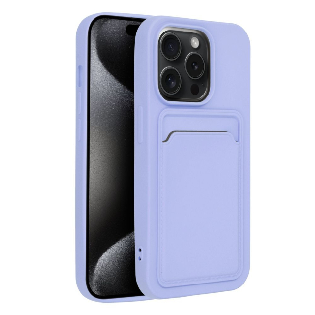 Pouzdro na iPhone 15 PRO s přihrádkou na karty, fialové