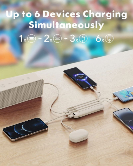 Powerbanka Charmast W2065 PD3.0 3 A 22,5 W 20 000 mAh s integrovanými kabely USB-A / USB-C / Lightning / Micro USB, bílá