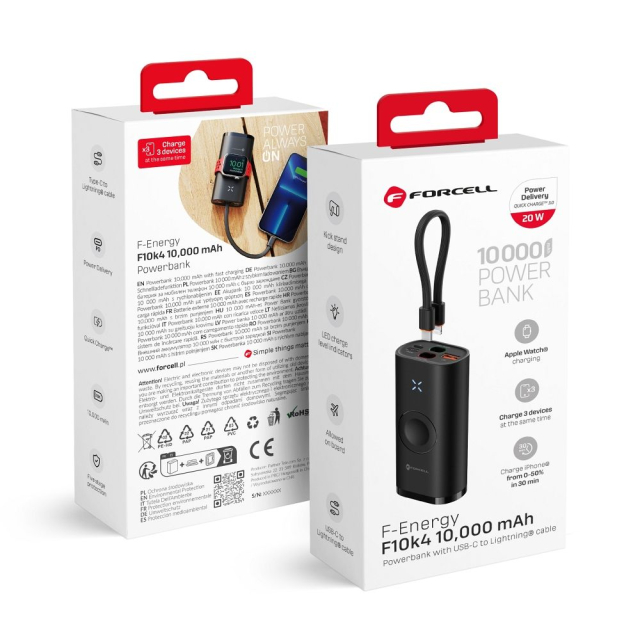 Powerbanka Forcell F-Energy F10K4 PD QC3.0 3 A 22,5 W 10 000 mAh kompatibilní s Apple Watch, černá