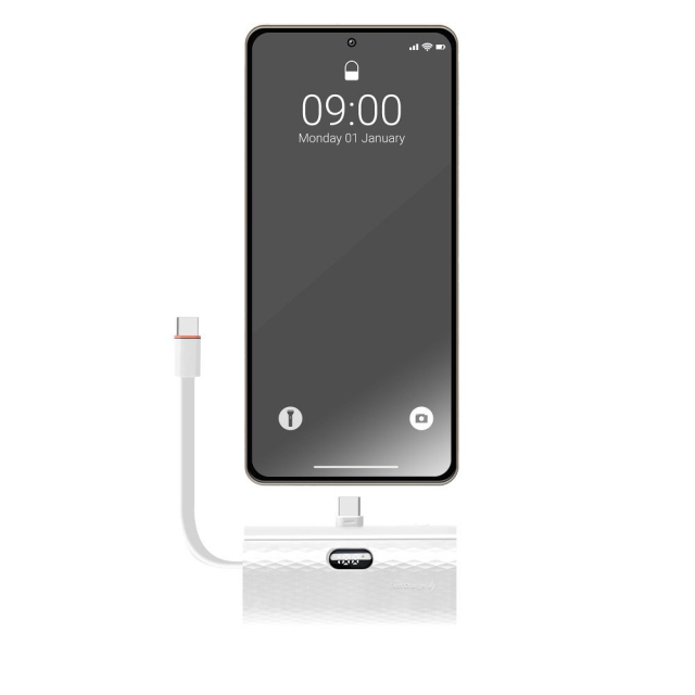 Powerbanka Forcell F-Energy Power Plug F5K3 PD 20 W 5 000 mAh s integrovaným konektorem USB-C, bílá