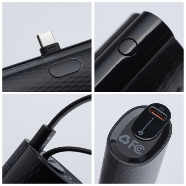 Powerbanka Forcell F-Energy Power Plug F5K3 PD 20 W 5 000 mAh s integrovaným konektorem USB-C, černá