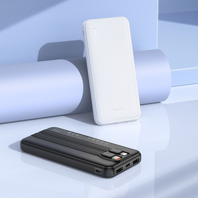 Powerbanka Hoco 10 000 mAh 2 A s integrovanými kabely USB-C + Lightning J118, černá
