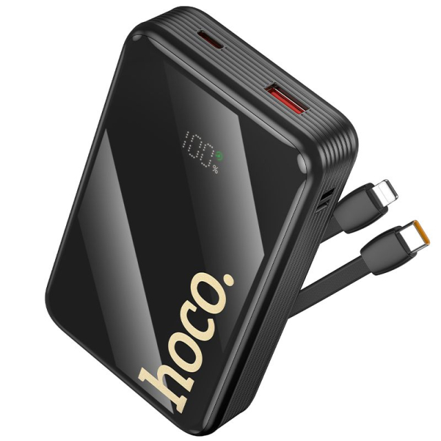 Powerbanka Hoco 20 000 mAh QC PD 22,5 W s integrovanými kabely USB-C + Lightning Q37A, černá