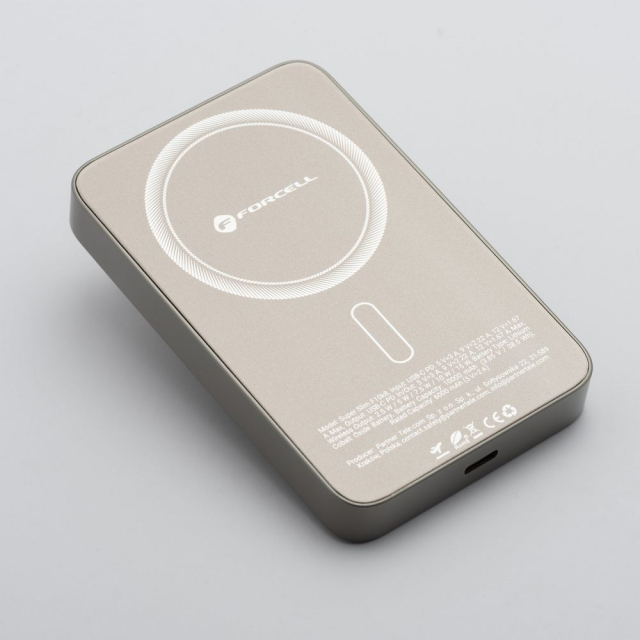 Powerbanka kompatibilní s MagSafe Forcell F-Energy SuperSlim F10K8 QC4.0 PD3.0 15 W 10 000 mAh, titanová, pouštní barva