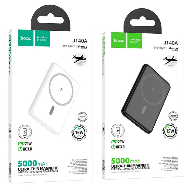 Powerbanka kompatibilní s MagSafe Hoco 5000 mAh QC PD 2A 20 W ultratenká J140A bílá