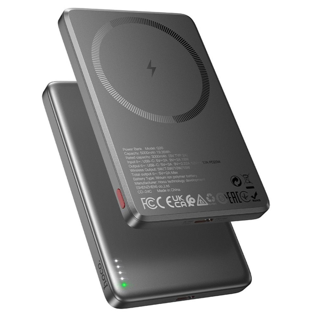 Powerbanka kompatibilní s MagSafe Hoco 5000 mAh QC PD 2A 20W Q26, kovově šedá