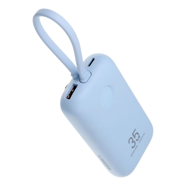 Powerbanka Veger K1 (W1188) PD QC3.0 35 W 10 000 mAh s integrovanými kabely USB-C / Lightning, modrá