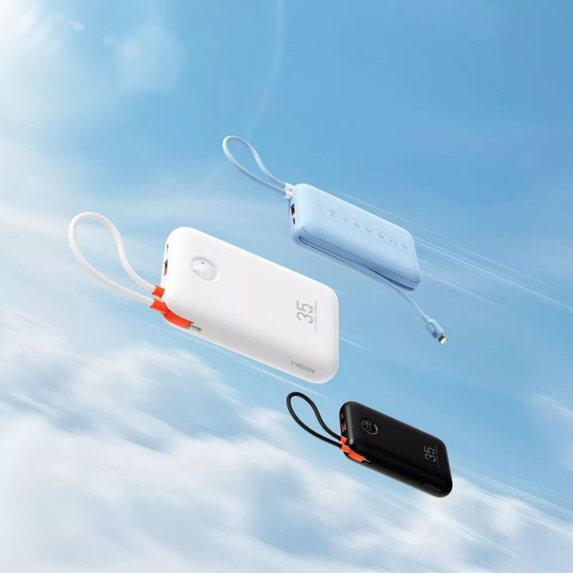 Powerbanka Veger K2 (W2068) PD QC3.0 35 W 20 000 mAh s integrovanými kabely typu C / Lightning, černá