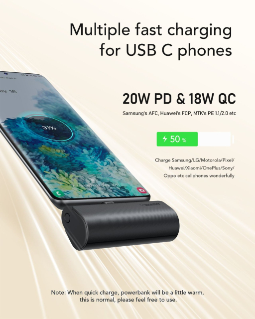 Powerbanka Veger PlugOn (W0556/V0556) PD QC3.0 3 A 20 W 5 000 mAh s integrovaným konektorem typu C, černá