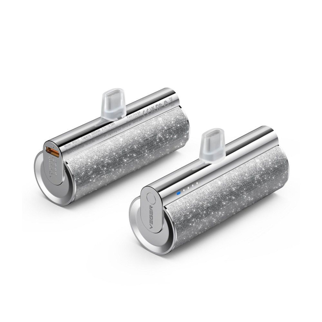 Powerbanka Veger PlugOn (W0573P) PD QC3.0 2,4 A 12 W 5 000 mAh s integrovaným konektorem Lightning, stříbrná