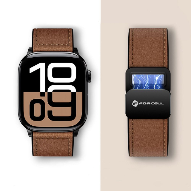 Řemínek k Apple Watch Forcell F-Design FA21, magnetický, z ekologické kůže, 42 / 44 / 45 / 49 mm, hnědý