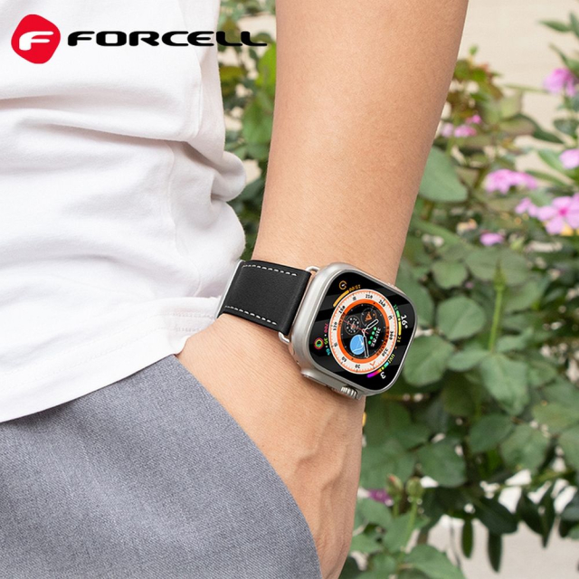 Řemínek k hodinkám Apple Watch Forcell F-Design FA20 s otvory, z ekologické kůže, 42 / 44 / 45 / 49 mm, hnědý