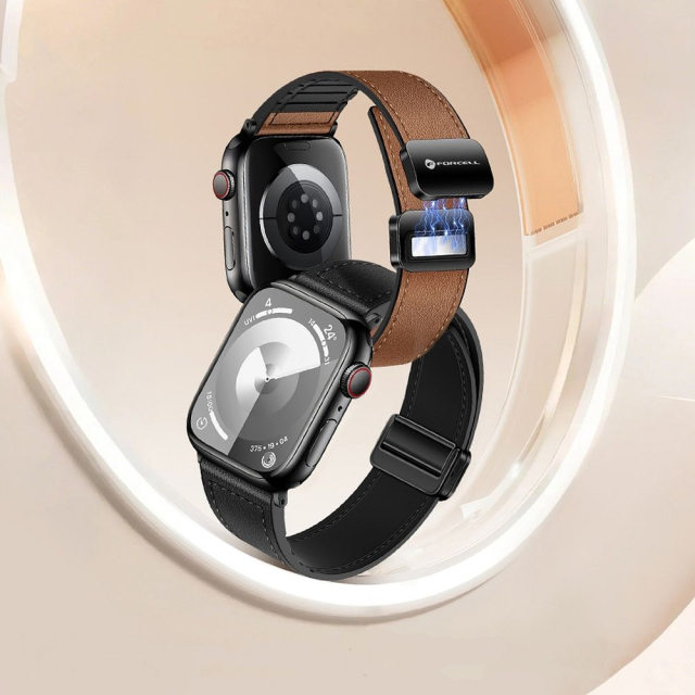Řemínek k hodinkám Apple Watch Forcell F-Design FA21, magnetický, z ekologické kůže, 38 / 40 / 41 mm, černý