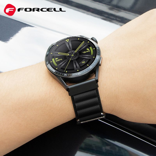 Řemínek k hodinkám Samsung Galaxy Watch Forcell F-Design FS05 z polyesterových vláken s přezkou, 20 mm, černý