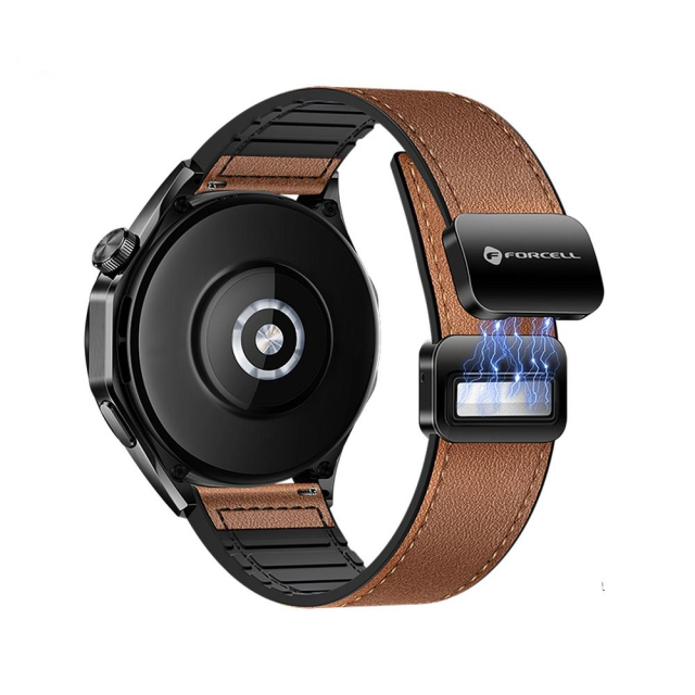 Řemínek k hodinkám Samsung Galaxy Watch Forcell F-Design FS20 – magnetický, z ekologické kůže, 22 mm, hnědý