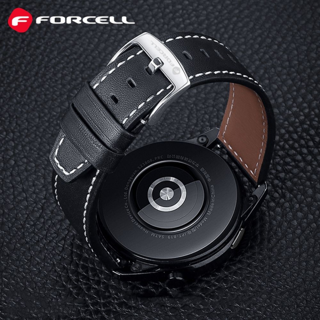 Řemínek k hodinkám Samsung Galaxy Watch Forcell F-Design FS21 s otvory, z ekologické kůže, 20 mm, černý