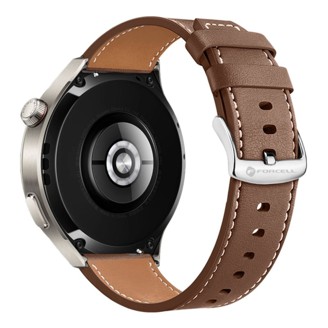 Řemínek k hodinkám Samsung Galaxy Watch Forcell F-Design FS21 s otvory, z ekologické kůže, 20 mm, hnědý