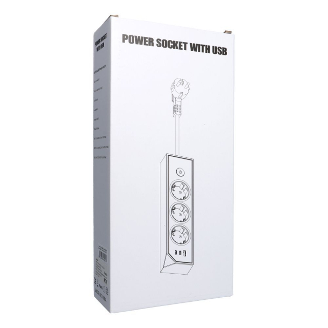 Rozbočovač se 3 zásuvkami, max. 3680 W, 1x USB-A, 2x porty typu C (25 W) s napájecím kabelem o délce 1,5 m, E59, bílý