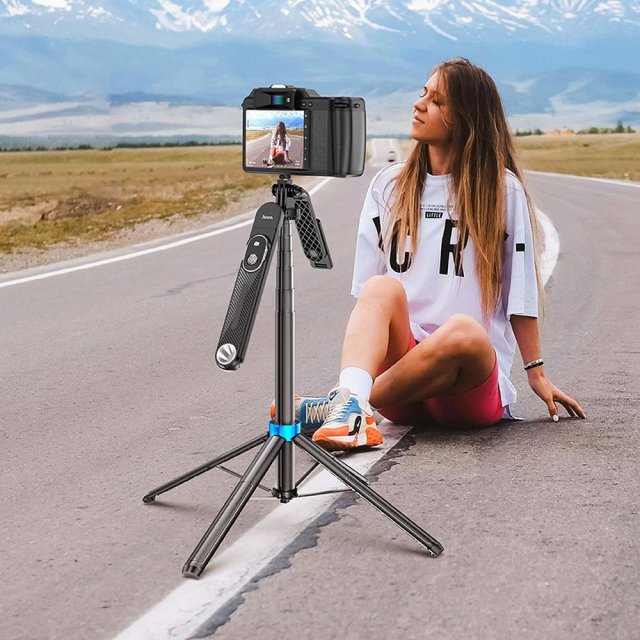 Selfie tyč Hoco se stativem a bezdrátovým dálkovým ovládáním K22, černá