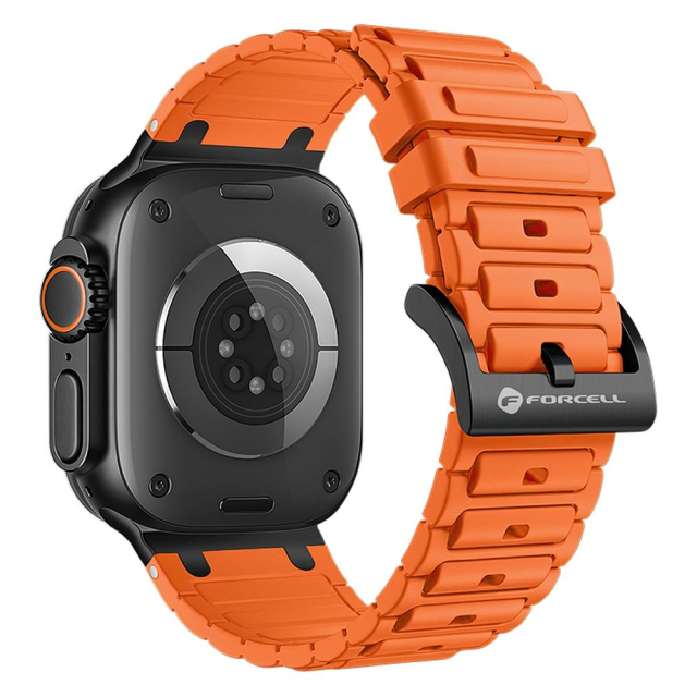 Silikonový řemínek k hodinkám Apple Watch Forcell F-Design FA06 s otvory pro velikosti 42 / 44 / 45 / 49 mm, oranžový