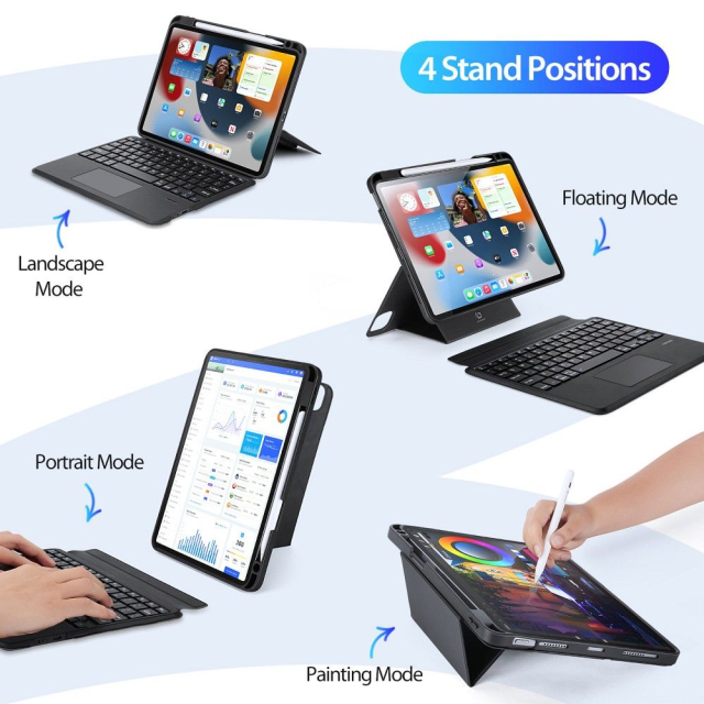 Skládací pouzdro DUX DUCIS DK s bezdrátovou klávesnicí pro iPad 4/5/6 a iPad Pro 11 (2018/2020/2021/2022), černé