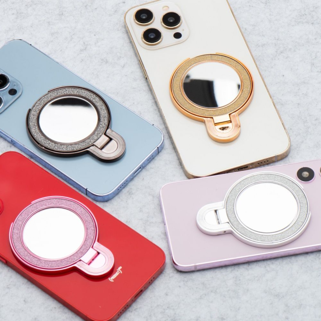 Stojan na telefon CIRCLE MIRROR – samolepicí – černý