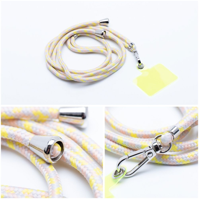 SWING (6 mm) Šňůrka na telefon, přívěsek na telefon s nastavitelnou délkou / délka šňůrky 165 cm (max. 82,5 cm v smyčce) / na rameno nebo na krk – šedo-žlutá
