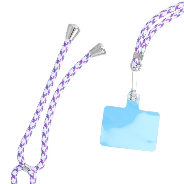 SWING (6 mm) Šňůrka na telefon, přívěsek na telefon s nastavitelnou délkou / délka šňůrky 165 cm (max. 82,5 cm v smyčce) / na rameno nebo na krk – bílá – fialová