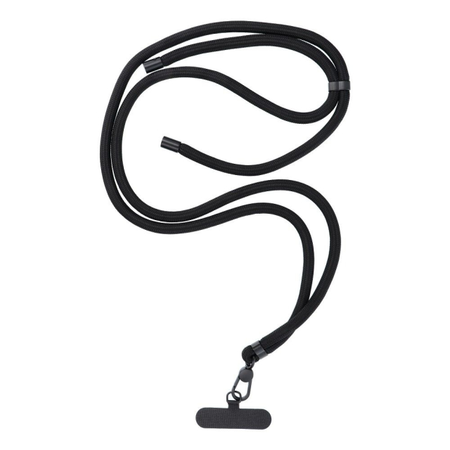 SWING (8 mm) Šňůrka na telefon, přívěsek na telefon s nastavitelnou délkou / délka šňůrky 165 cm (max. 82,5 cm v smyčce) / na rameno nebo na krk – černá