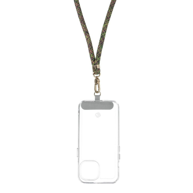 SWING (8 mm) Šňůrka na telefon, přívěsek na telefon s nastavitelnou délkou / délka šňůrky 165 cm (max. 82,5 cm v smyčce) / na rameno nebo na krk – šedo-zeleno-růžová