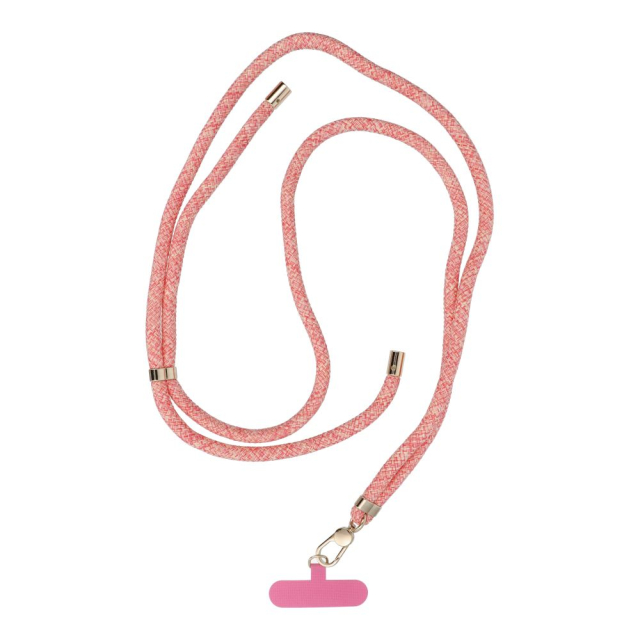 SWING (8 mm) Šňůrka na telefon, přívěsek na telefon s nastavitelnou délkou / délka šňůrky 165 cm (max. 82,5 cm v smyčce) / na rameno nebo na krk – růžovo-bílá