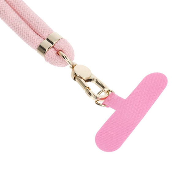 SWING (8 mm) Šňůrka na telefon, přívěsek na telefon s nastavitelnou délkou / délka šňůrky 165 cm (max. 82,5 cm v smyčce) / na rameno nebo na krk – světle růžová
