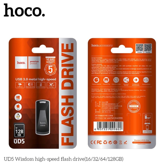 USB flash disk 128 GB, USB 3.0 (USB A), Hoco UD5, šedý