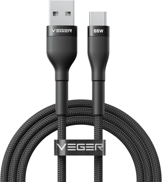USB kabel A na Typ C VEGER PD 11 V 6 A 66 W AC04 1,2 m černý