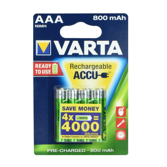 VARTA dobíjecí baterie R3 800 mAh (AAA), připravené k použití, 4 ks