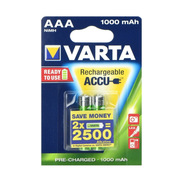 VARTA dobíjecí baterie R3 (AAA) 1000 mAh, připravené k použití, 2 ks