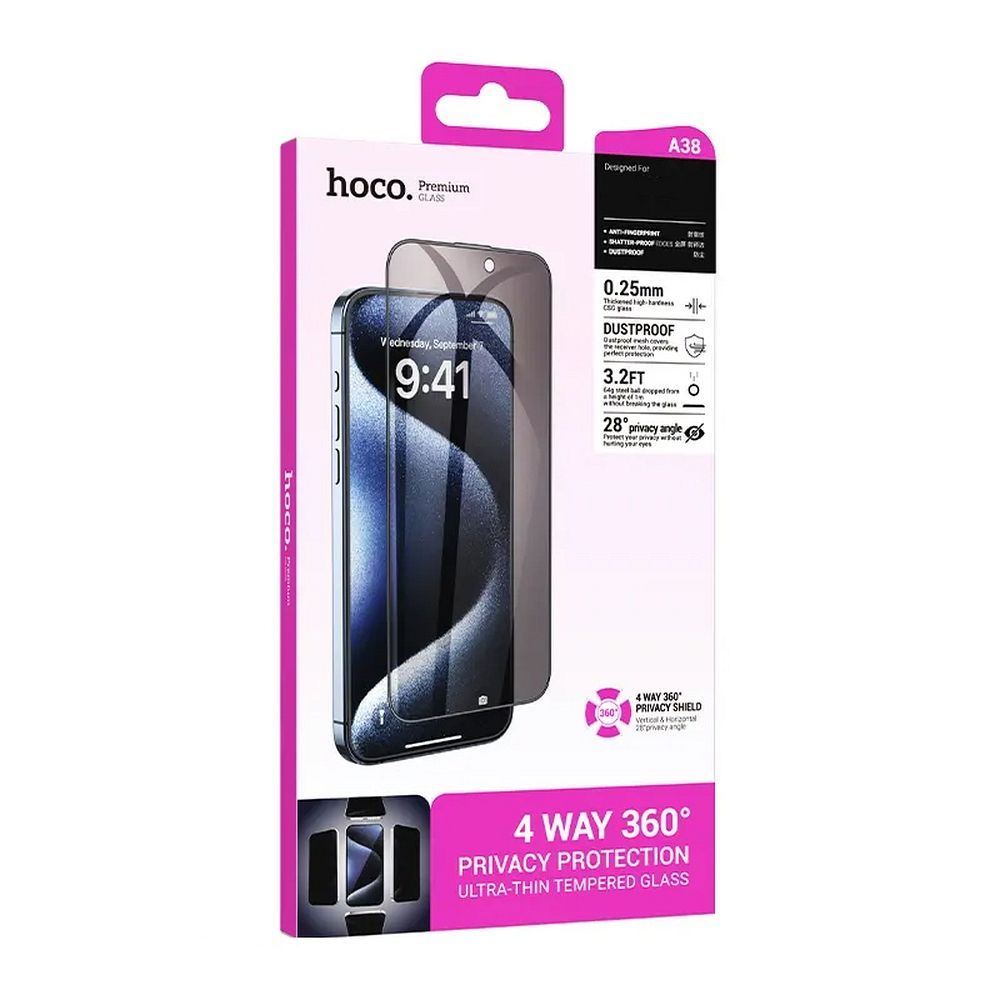 Tvrzené sklo pro iPhone 15 s 360° ochranou soukromí od Hoco